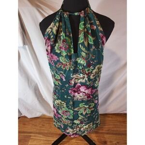 Indie Ella Size‎ M/L 100% Silk Green Floral Halter Dress